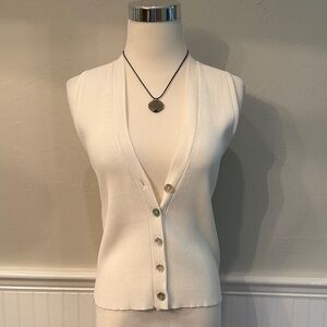 Zara Cream Ribbed V-Neck Top Size M
